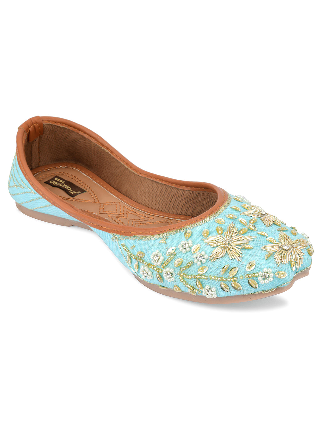 DESI COLOUR Women Sea Green Ethnic Punjabi Jutti
