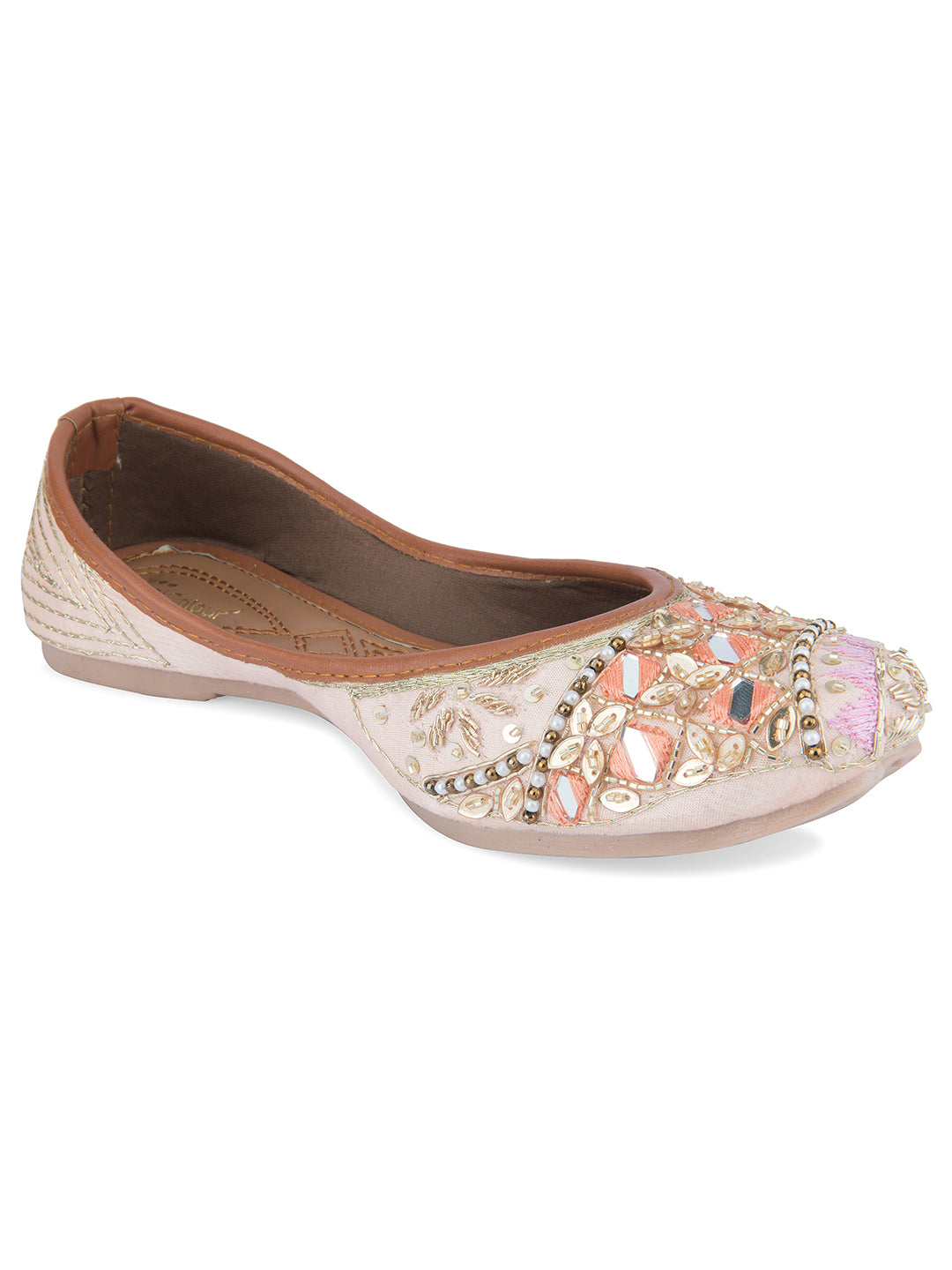 DESI COLOUR Women Peach Ethnic Punjabi Jutti