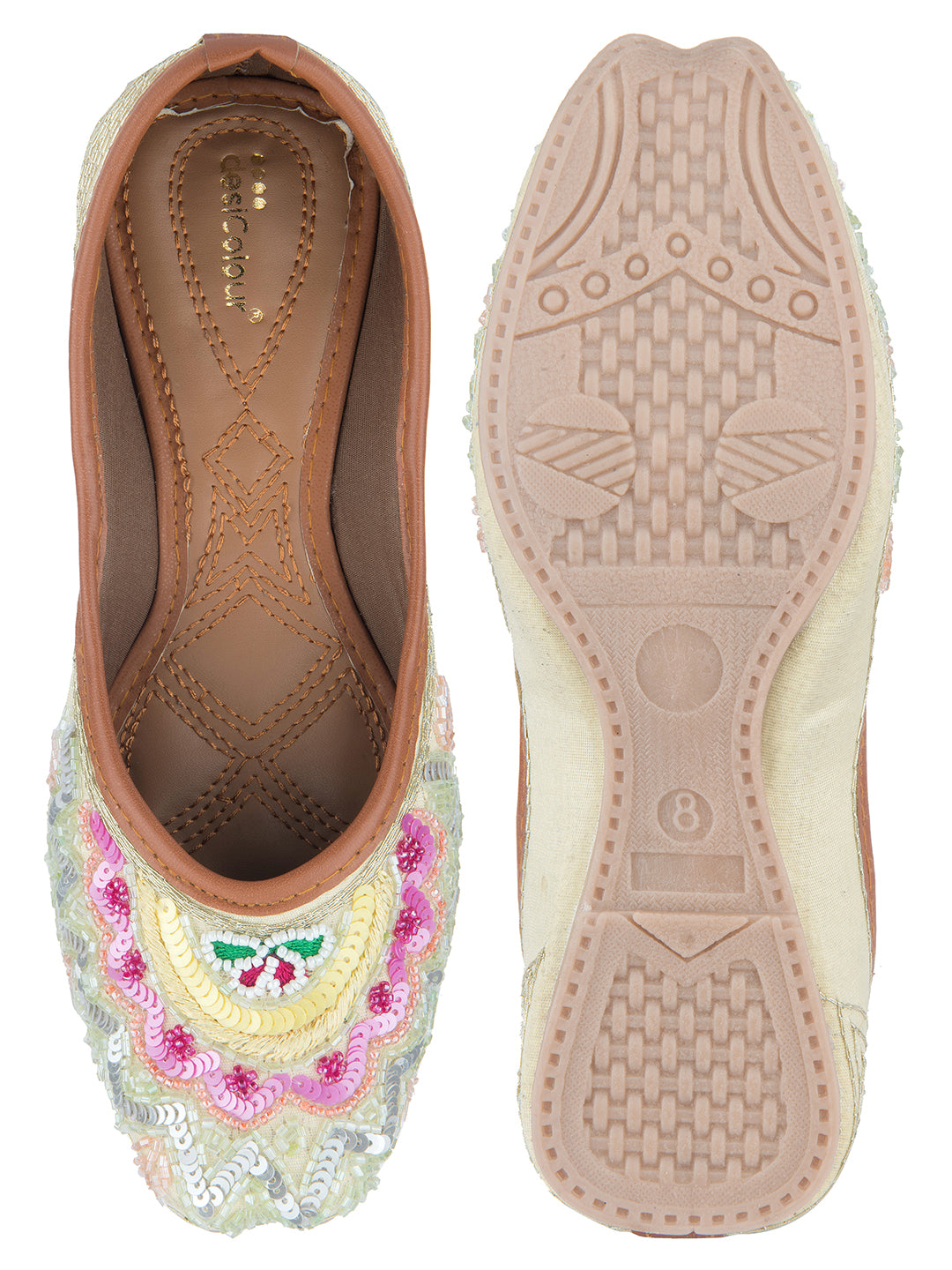 DESI COLOUR Women Off White Ethnic Punjabi Jutti
