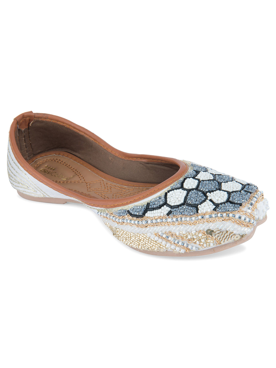 DESI COLOUR Women Grey Ethnic Punjabi Jutti