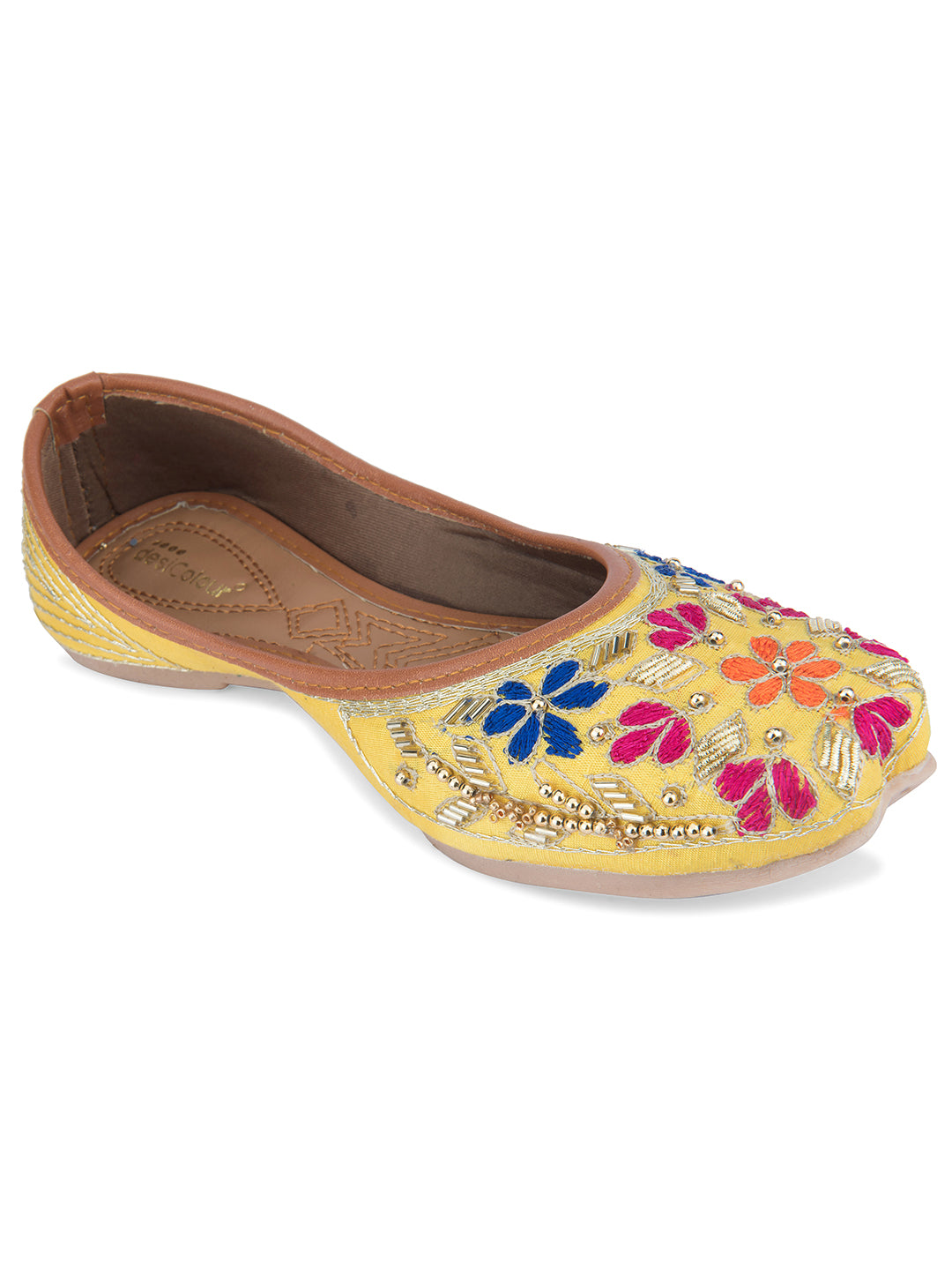 DESI COLOUR Women Yellow Ethnic Punjabi Jutti