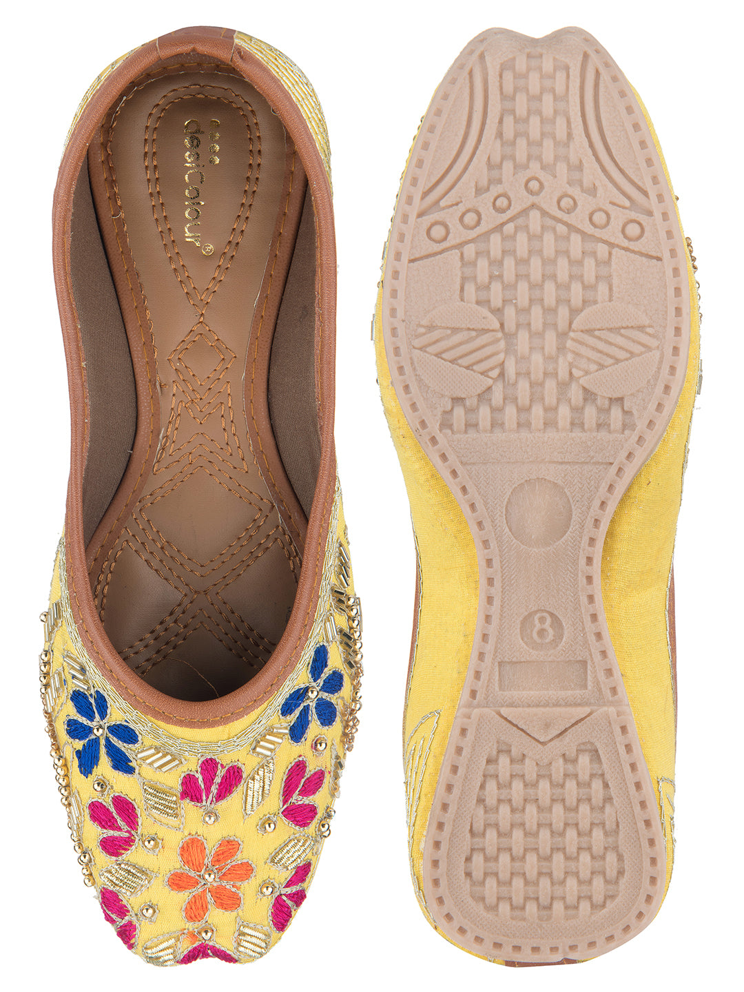 DESI COLOUR Women Yellow Ethnic Punjabi Jutti