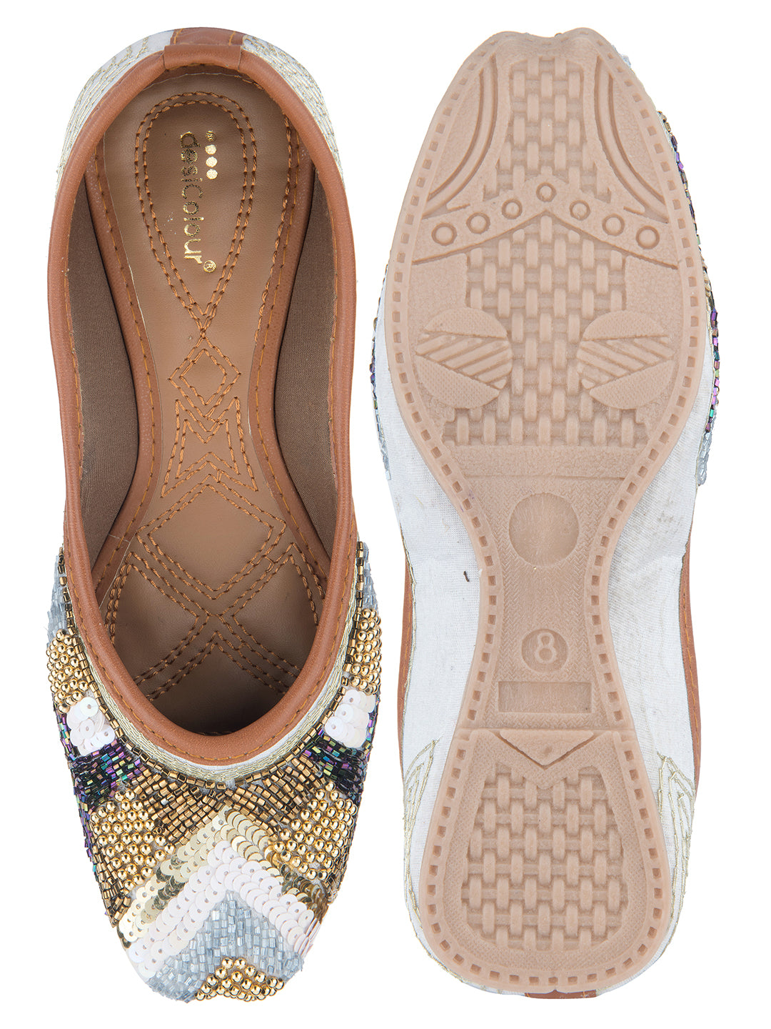 DESI COLOUR Women Grey Ethnic Punjabi Jutti