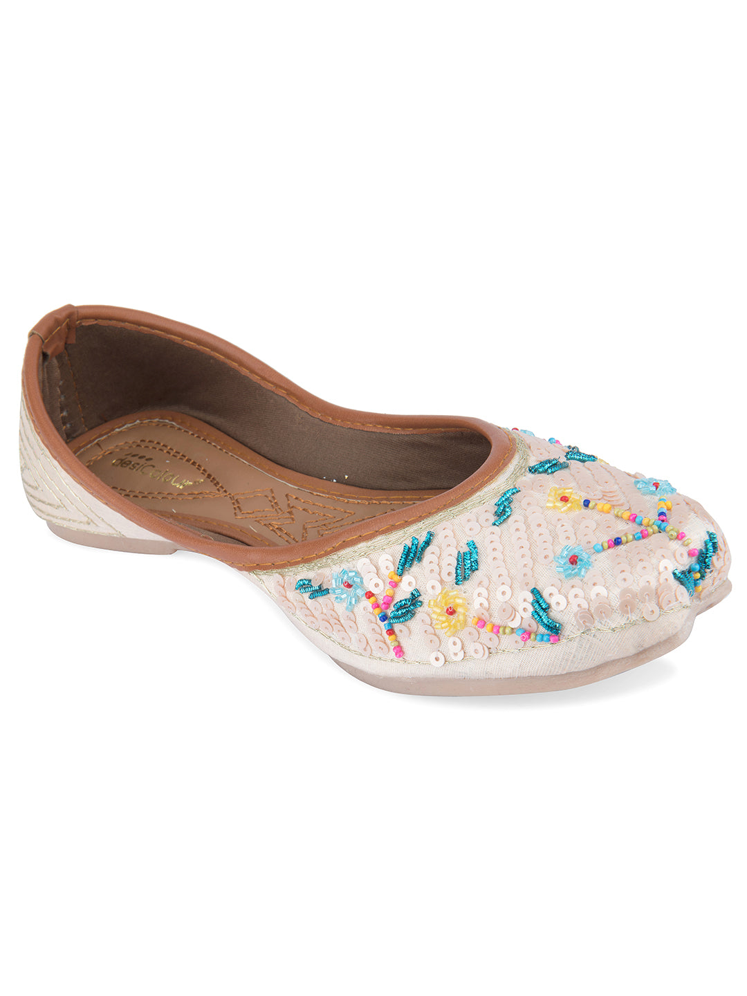 DESI COLOUR Women Off White Ethnic Punjabi Jutti