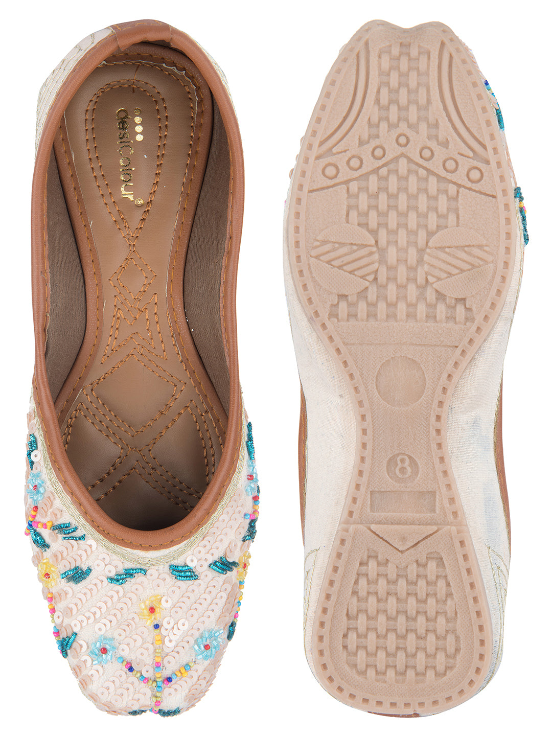 DESI COLOUR Women Off White Ethnic Punjabi Jutti