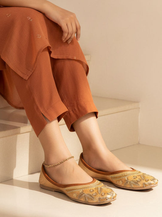 Orange Seap Embroidered Punjabi Jutti for Women