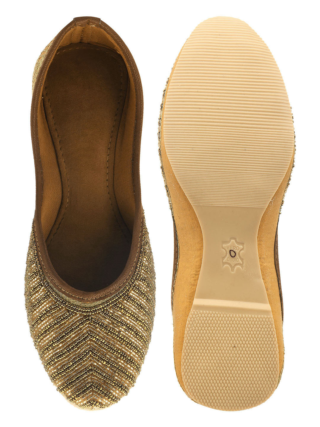 Women Gold-Toned Ethnic Mojaris Flats