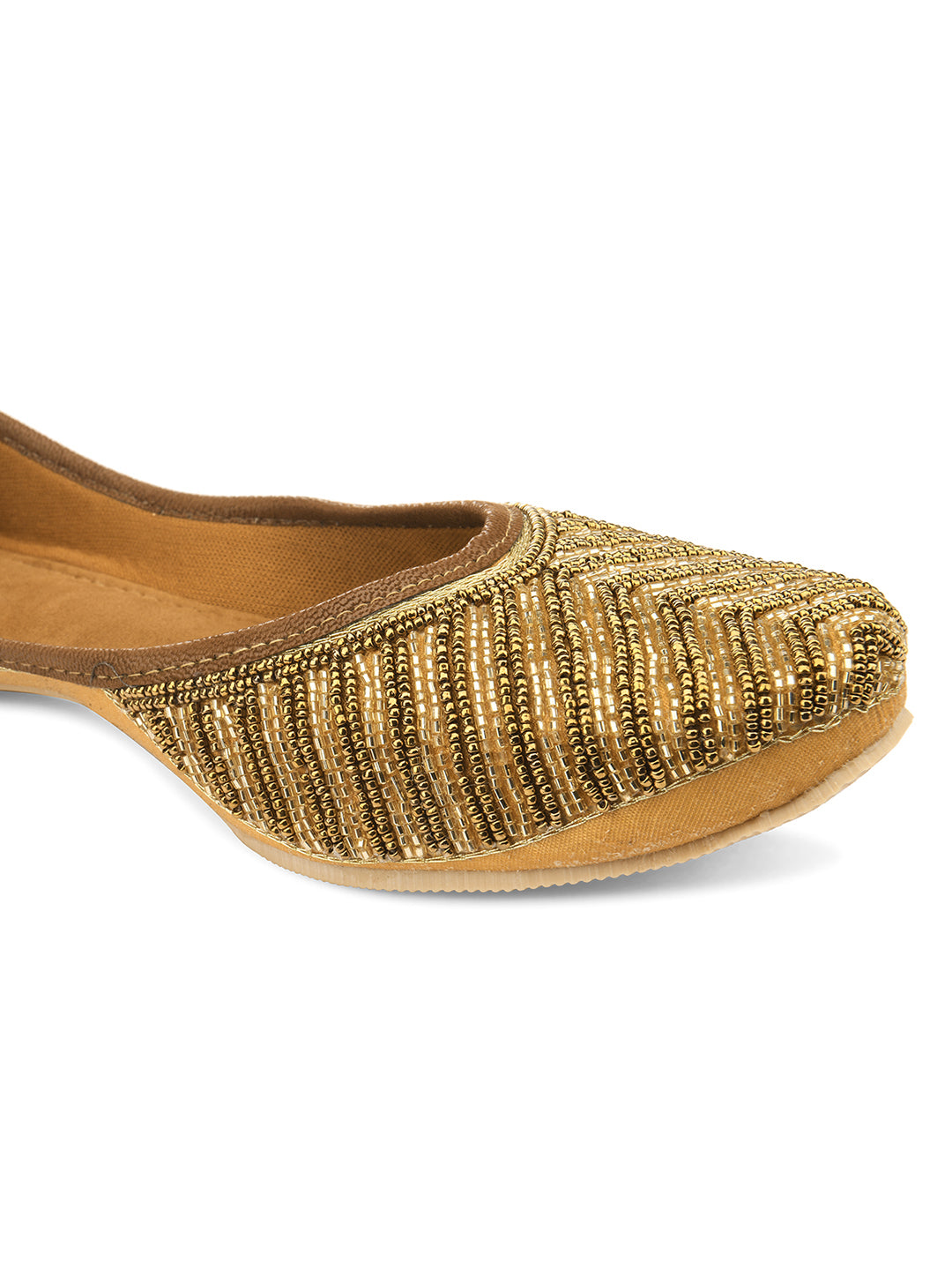 Women Gold-Toned Ethnic Mojaris Flats