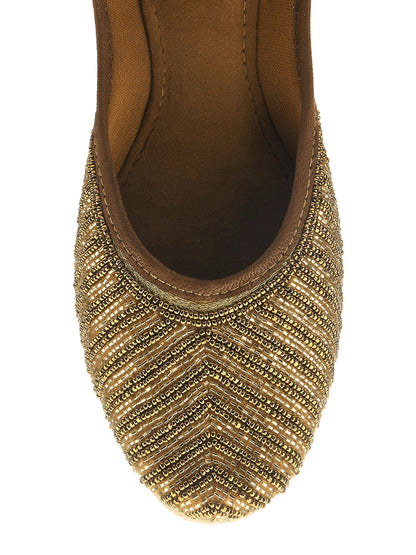 Women Gold-Toned Ethnic Mojaris Flats