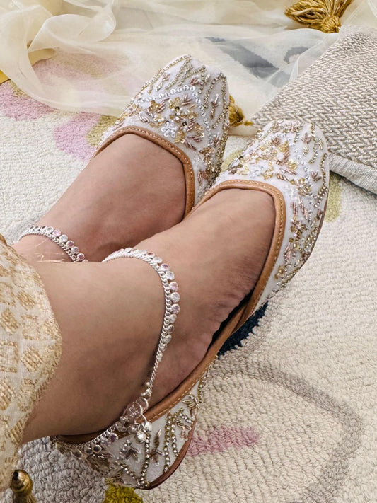 White Velvet Dabka Mojari