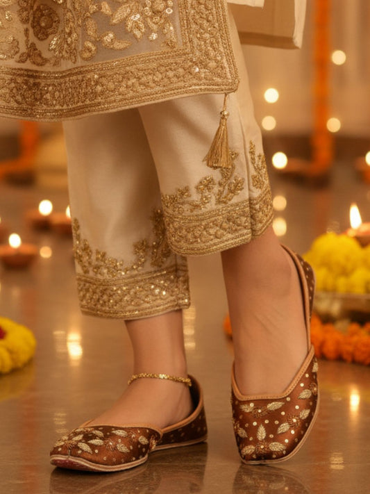 Brown Copper Shade Dabka Work & Premium Mojari for Women