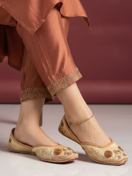 Beige Dabka Work & Premium Mojari for Women
