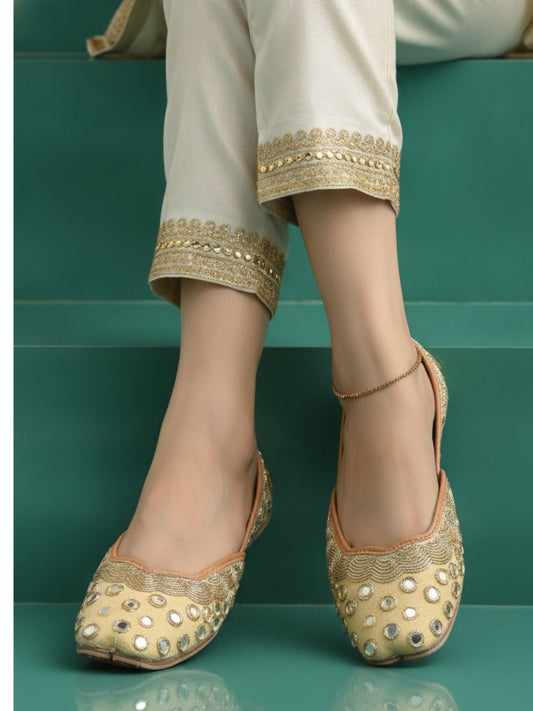Gold tone Mirror & Dabka Work Premium Mojari for Women