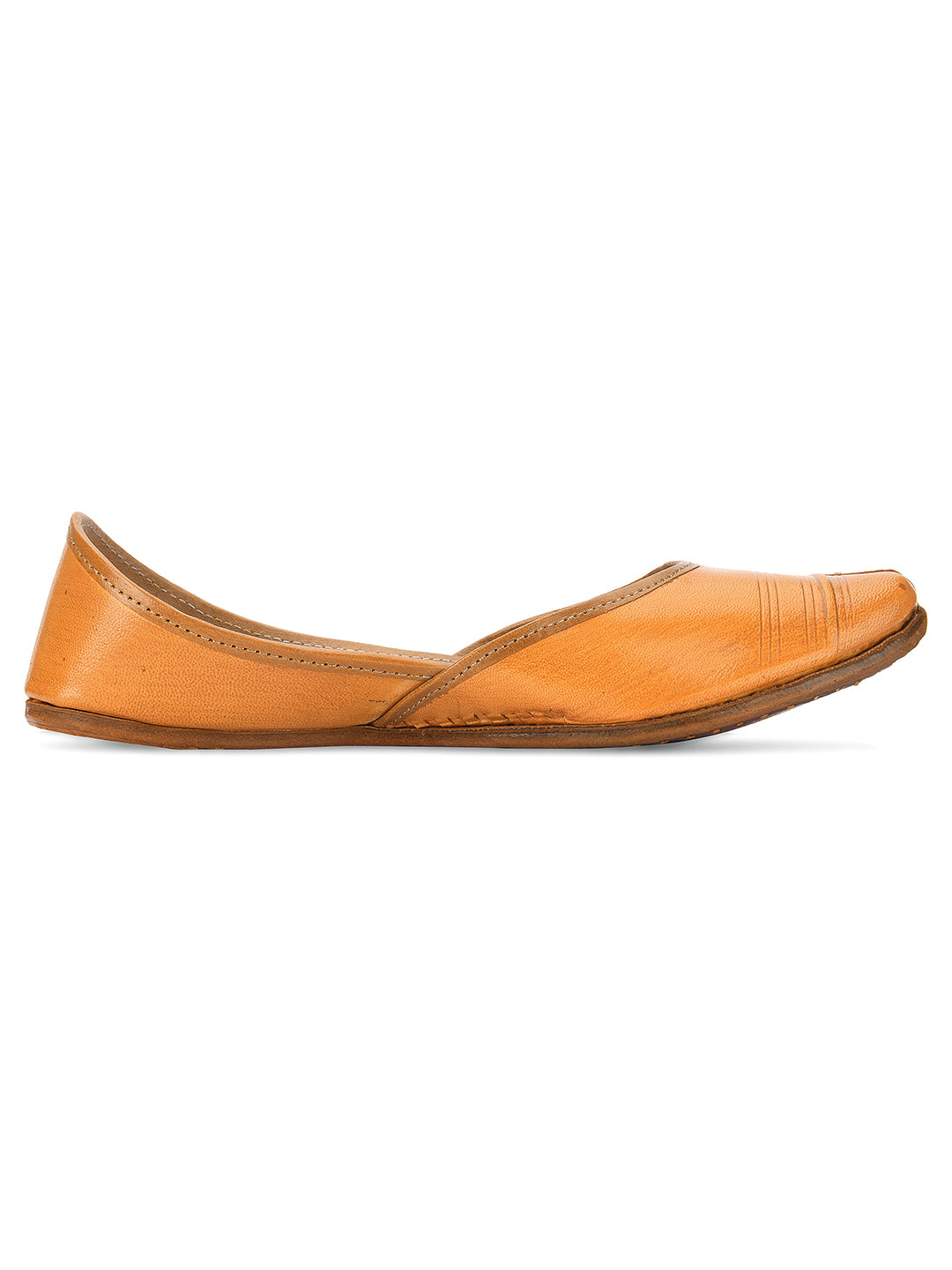 DESI COLOUR Women Tan Ethnic Leather Mojaris Flats