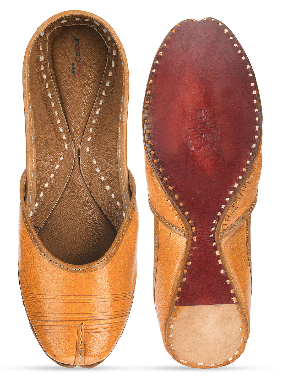DESI COLOUR Women Tan Ethnic Leather Mojaris Flats