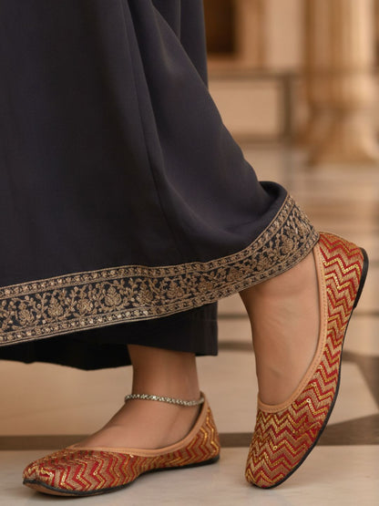 Women Maroon Ethnic Mojaris Flats
