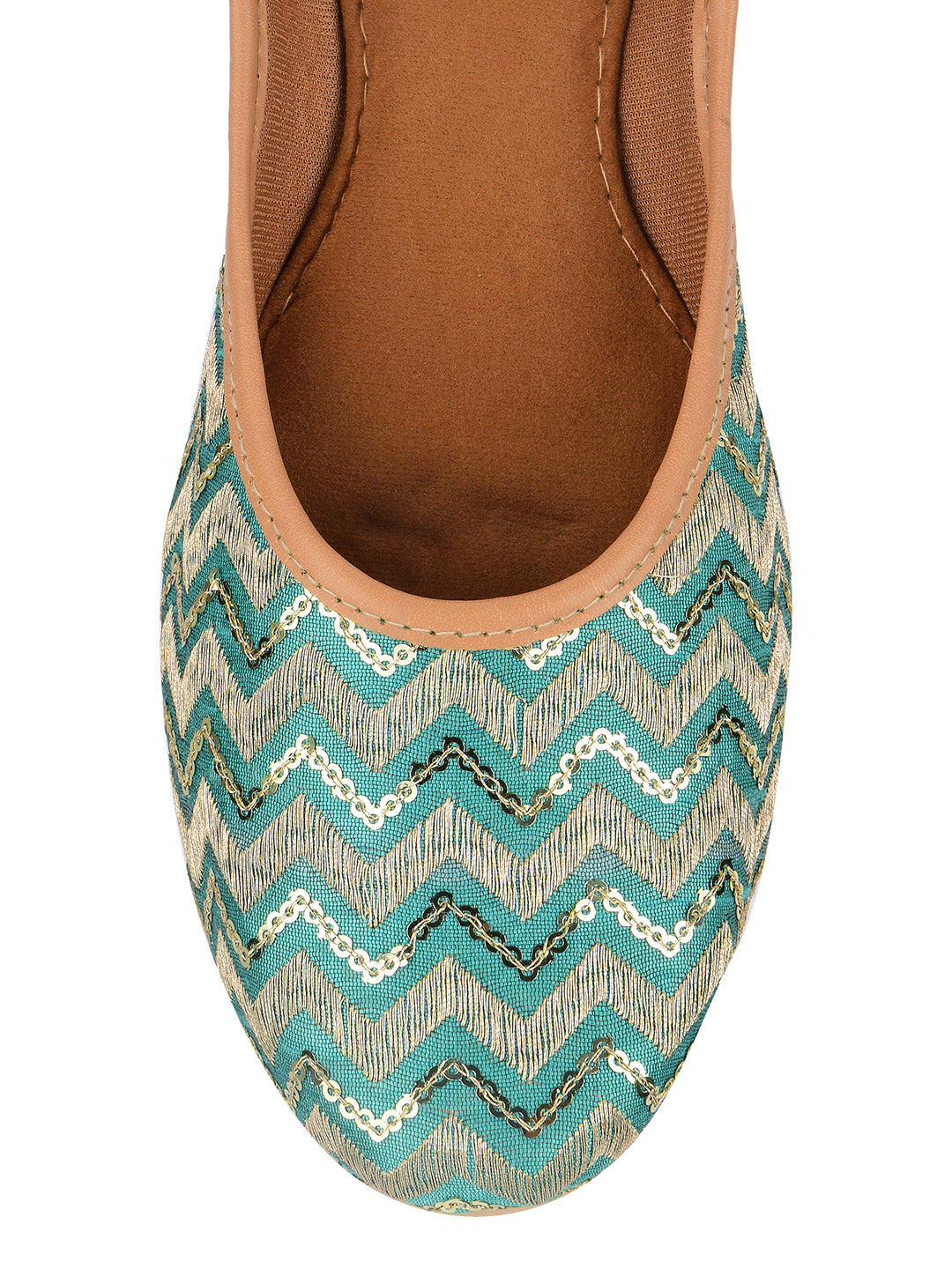DESI COLOUR Women Sea Green Ethnic Punjabi Jutti