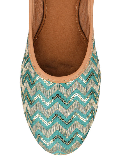 DESI COLOUR Women Sea Green Ethnic Punjabi Jutti
