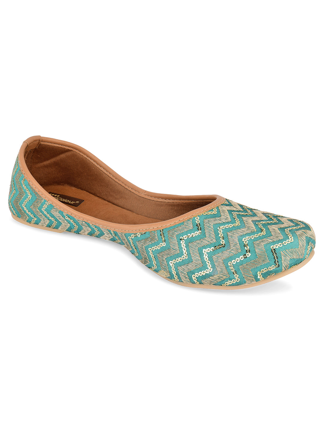 DESI COLOUR Women Sea Green Ethnic Punjabi Jutti
