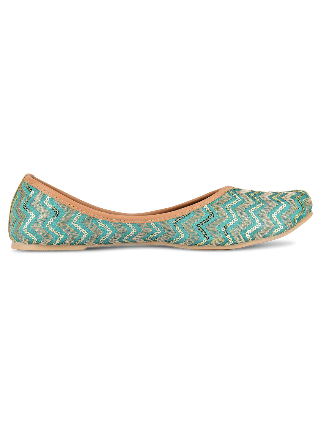 DESI COLOUR Women Sea Green Ethnic Punjabi Jutti