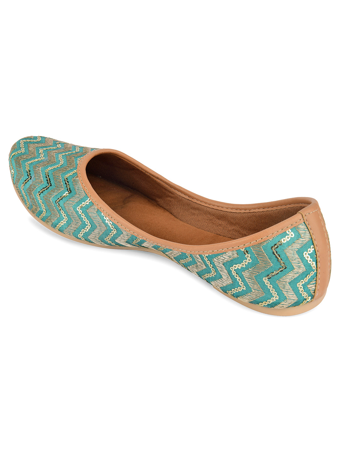 DESI COLOUR Women Sea Green Ethnic Punjabi Jutti