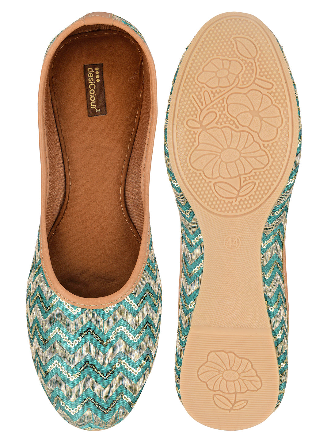 DESI COLOUR Women Sea Green Ethnic Punjabi Jutti