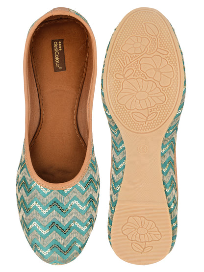 DESI COLOUR Women Sea Green Ethnic Punjabi Jutti