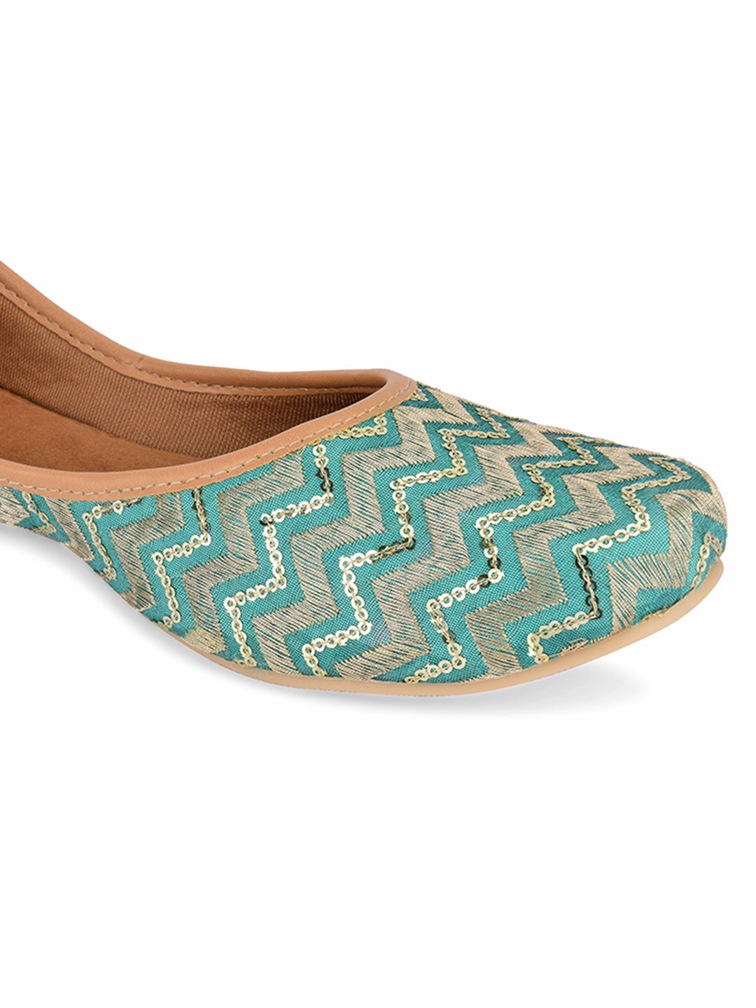 DESI COLOUR Women Sea Green Ethnic Punjabi Jutti