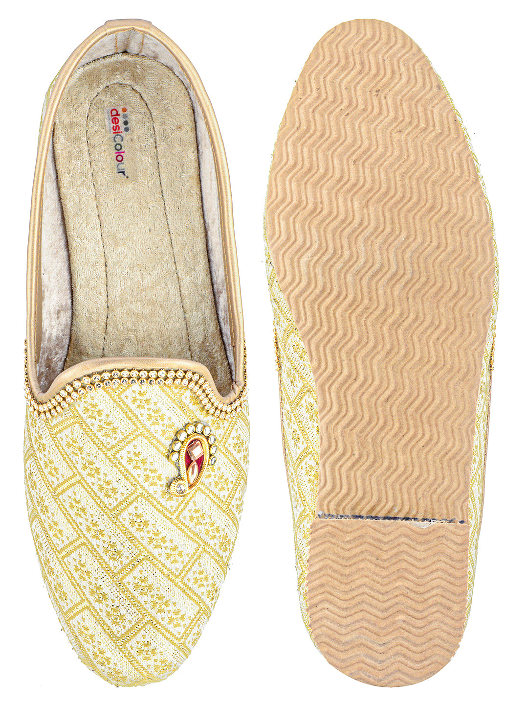 DESI COLOUR Mens Gold Ethnic Footwear/Punjabi Jutti