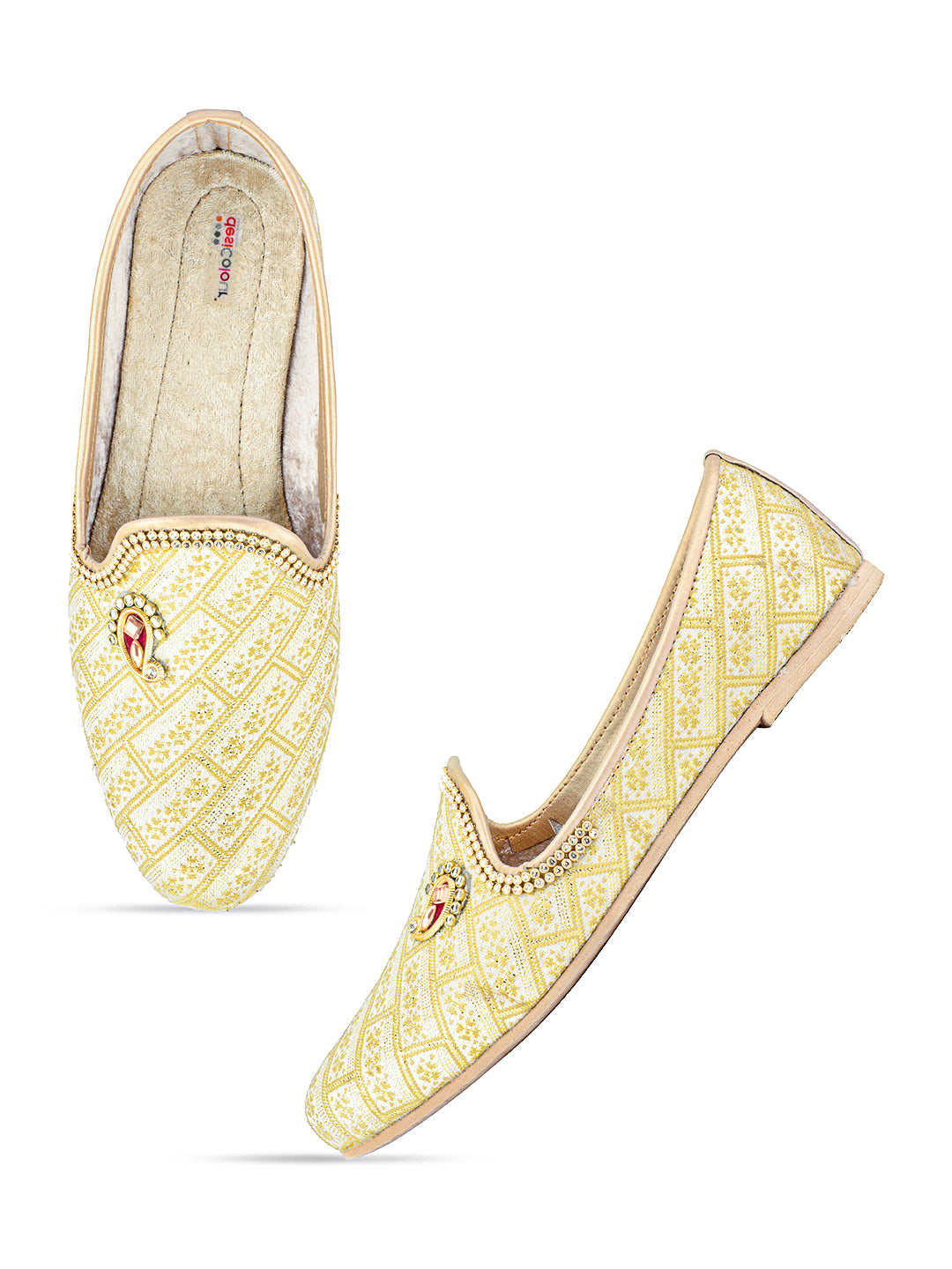 DESI COLOUR Mens Gold Ethnic Footwear/Punjabi Jutti