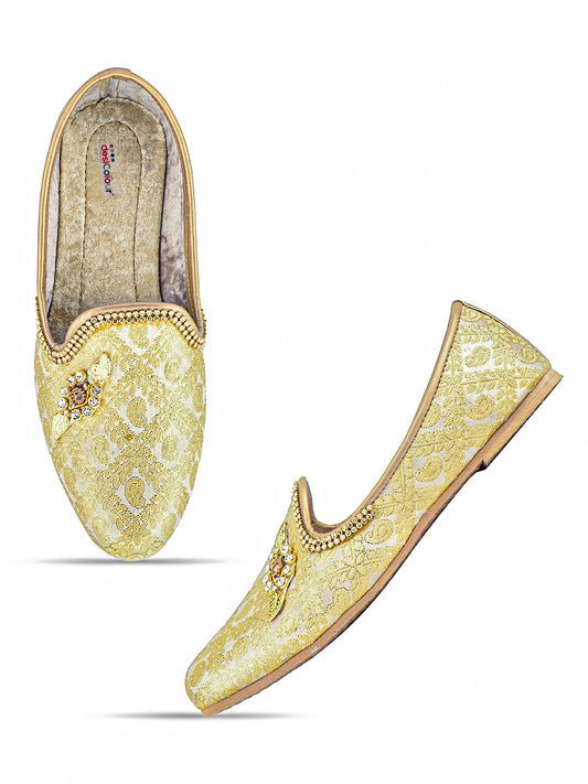 DESI COLOUR Mens Gold Ethnic Footwear/Punjabi Jutti