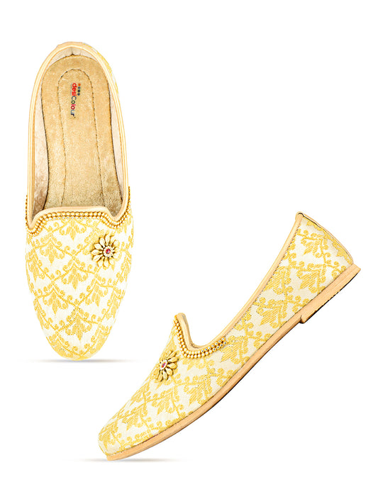 DESI COLOUR Mens Gold Ethnic Footwear/Punjabi Jutti