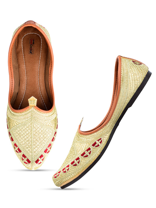 DESI COLOUR Mens Gold Ethnic Footwear/Punjabi Jutti