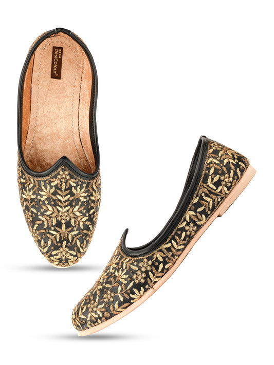 DESI COLOUR Mens Black Ethnic Footwear/Punjabi Jutti