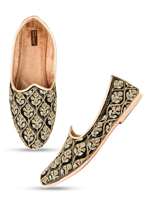 DESI COLOUR Mens Gold Ethnic Footwear/Punjabi Jutti