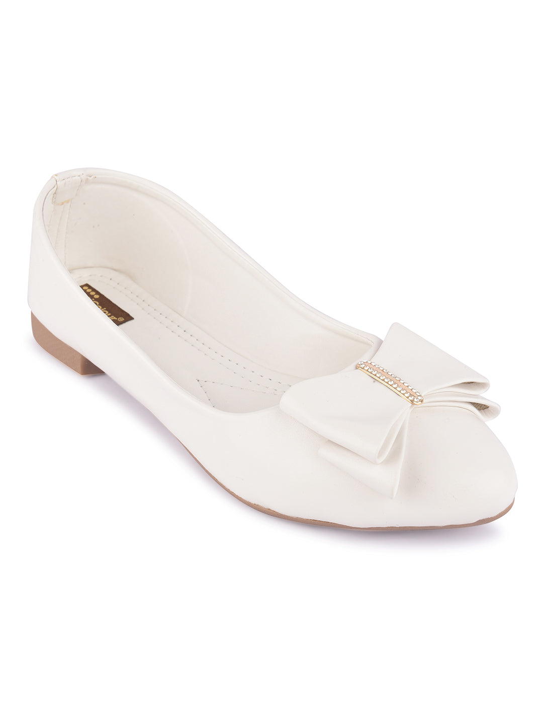 DESI COLOUR Women White Office Wear Flat Bellies