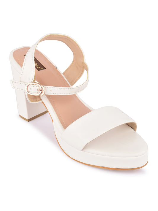 DESI COLOUR Women White High Heels Sandals