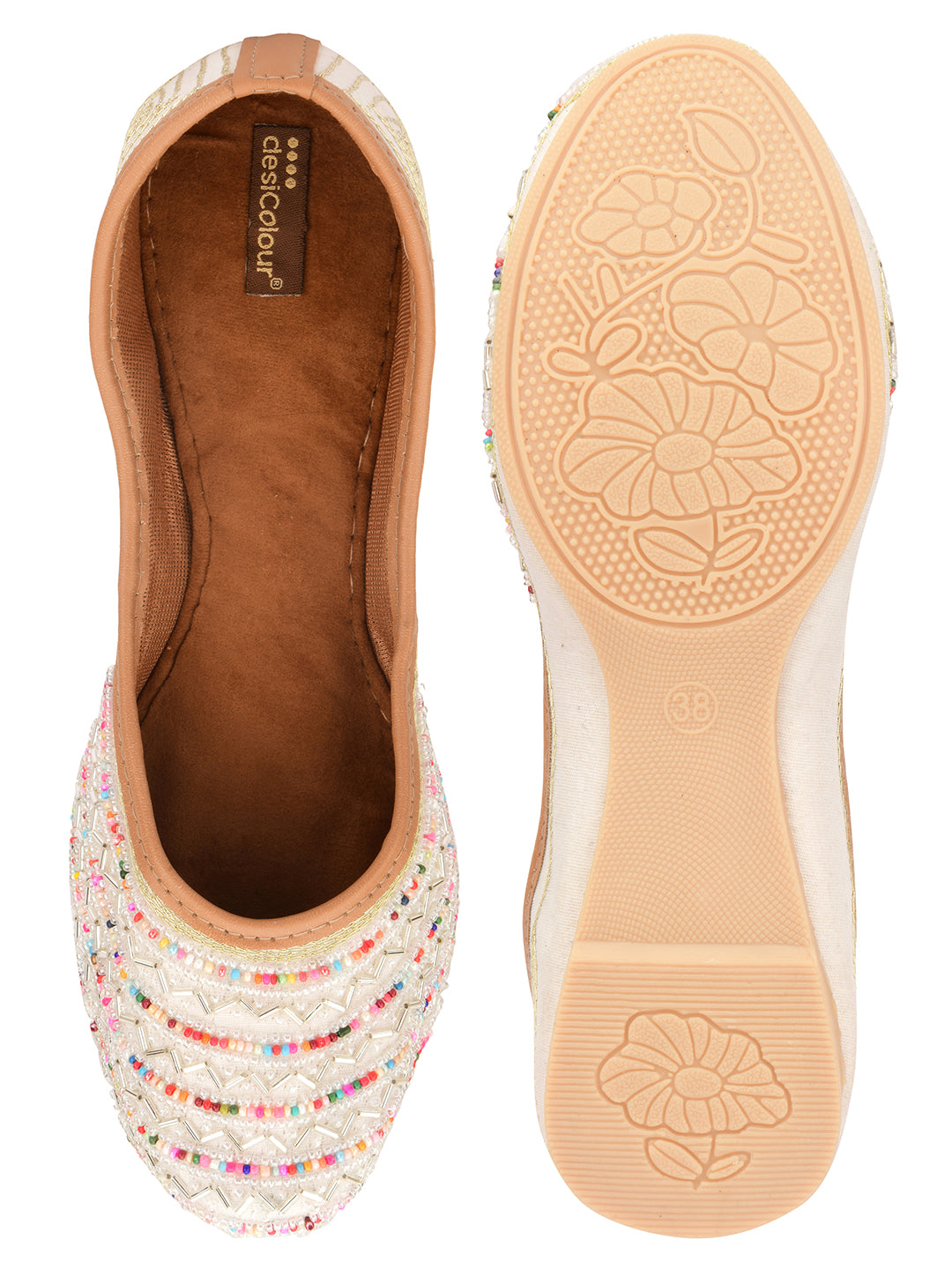 DESI COLOUR Women White Ethnic Punjabi Jutti