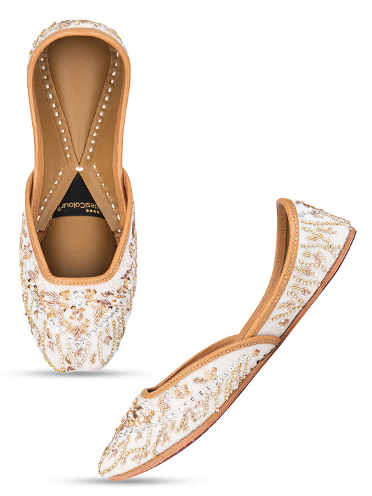 White Velvet Dabka Mojari