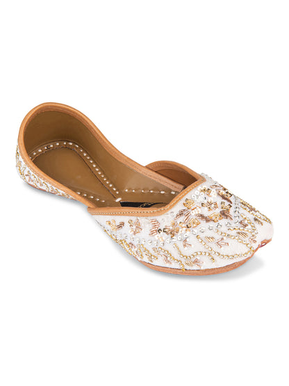 White Velvet Dabka Mojari