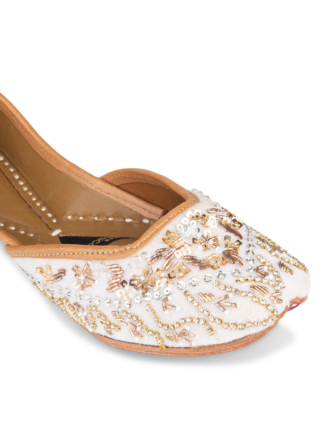 White Velvet Dabka Mojari