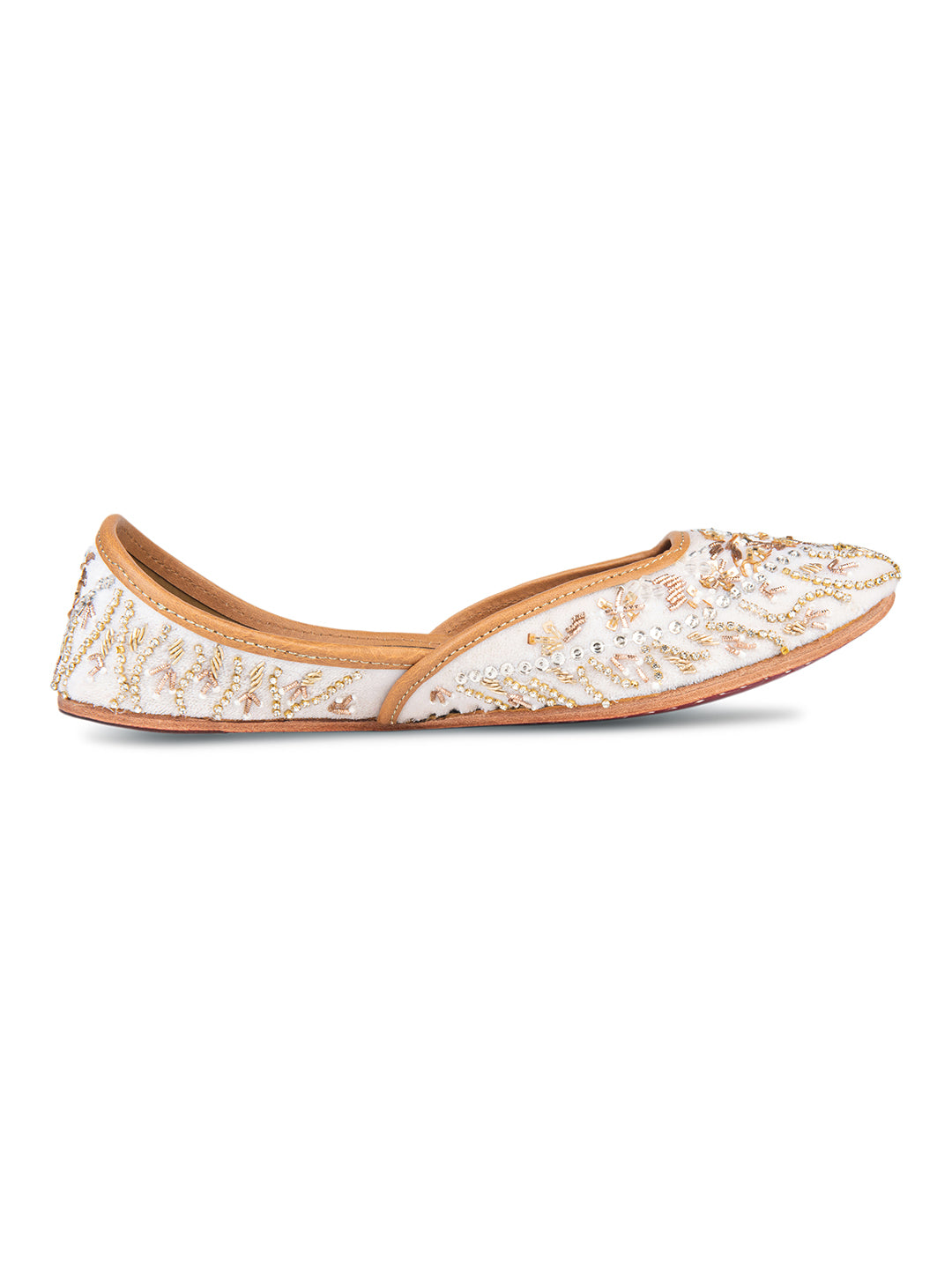 White Velvet Dabka Mojari