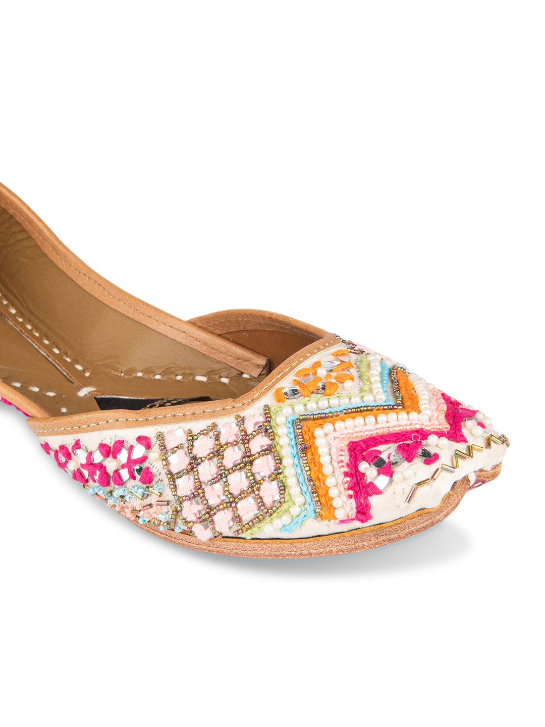 White Multi Pearl work Mojari