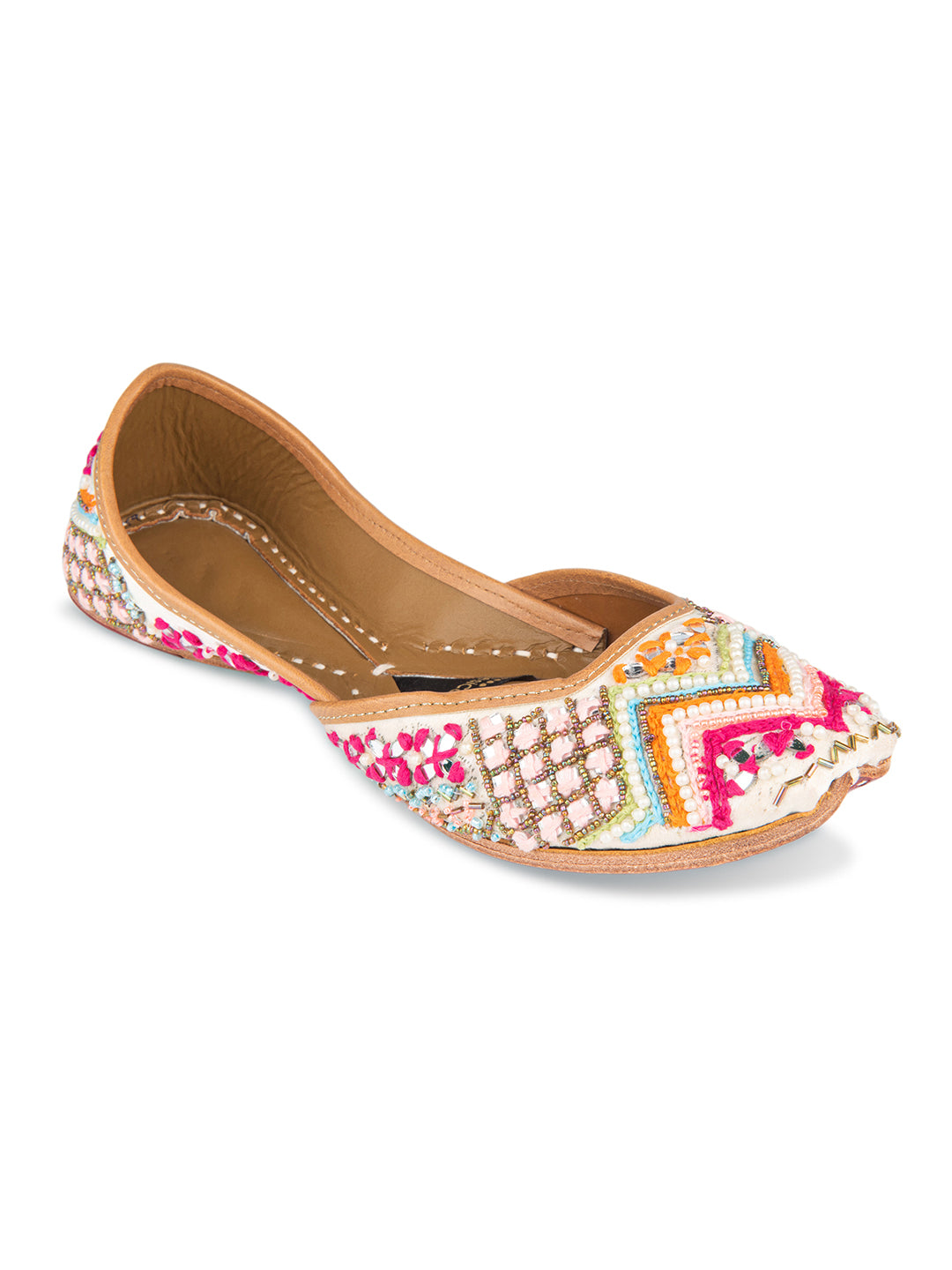 White Multi Pearl work Mojari
