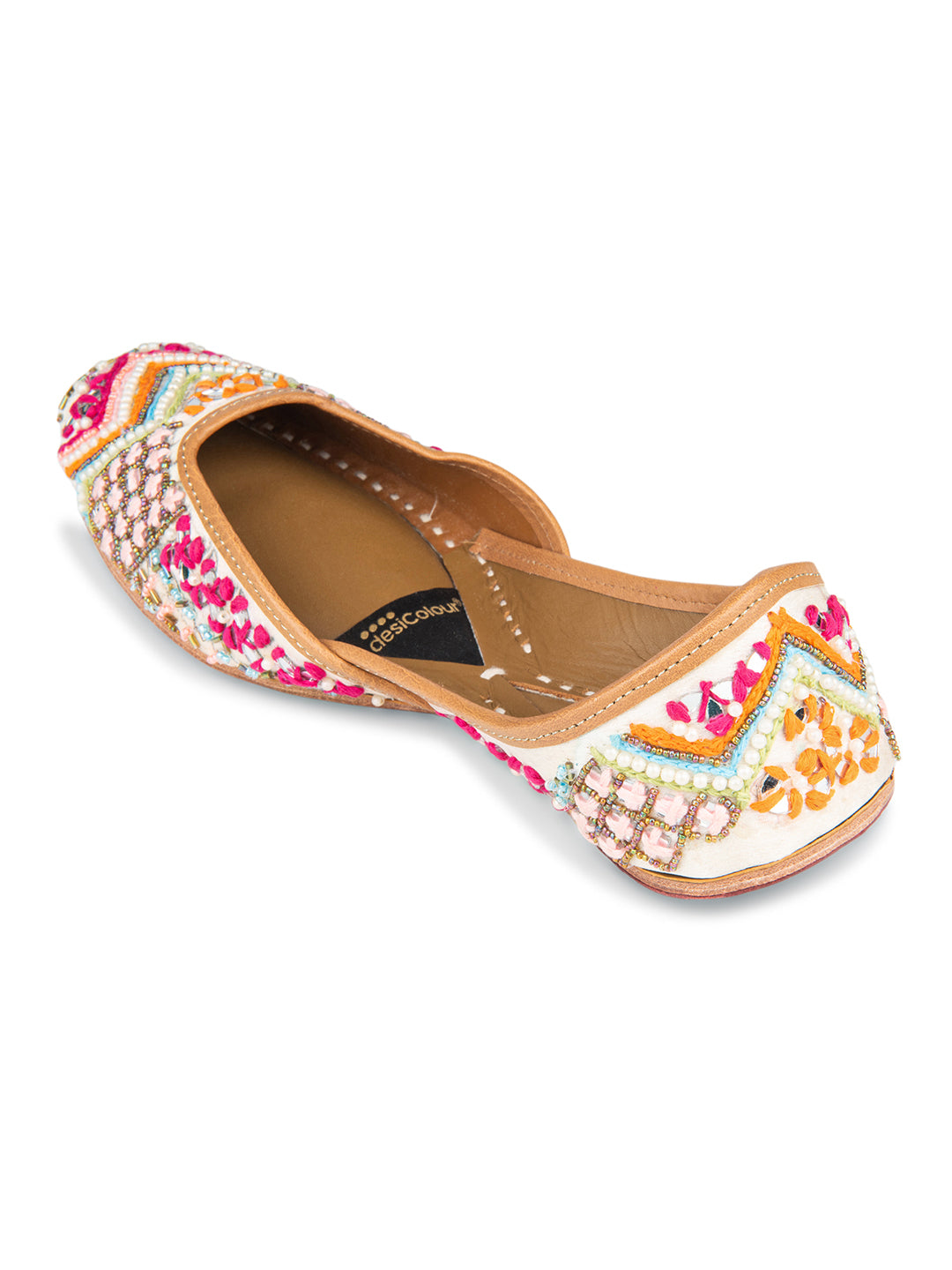White Multi Pearl work Mojari