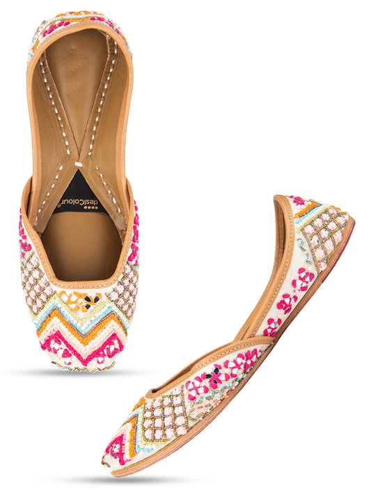 White Multi Pearl work Mojari