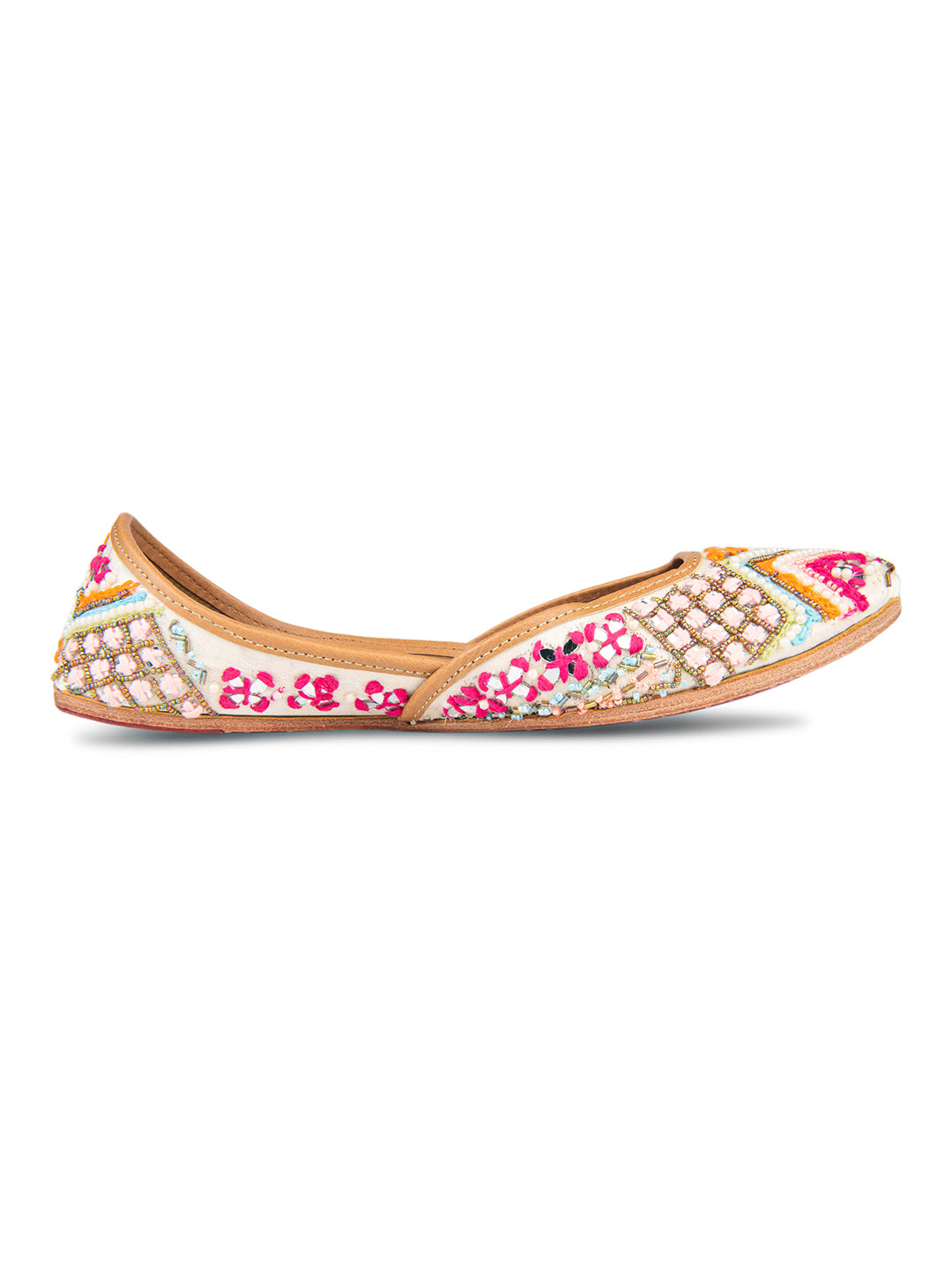 White Multi Pearl work Mojari
