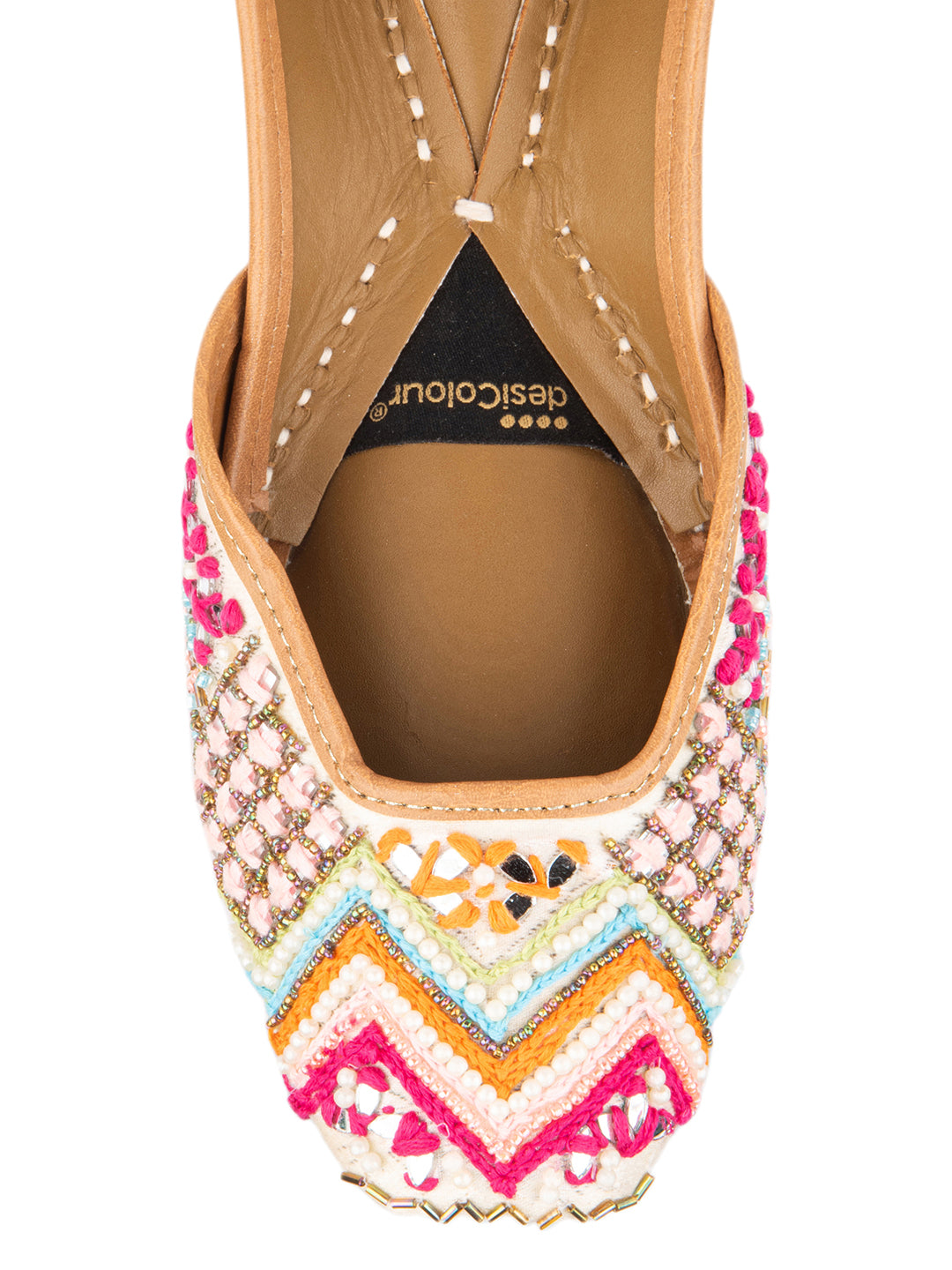 White Multi Pearl work Mojari