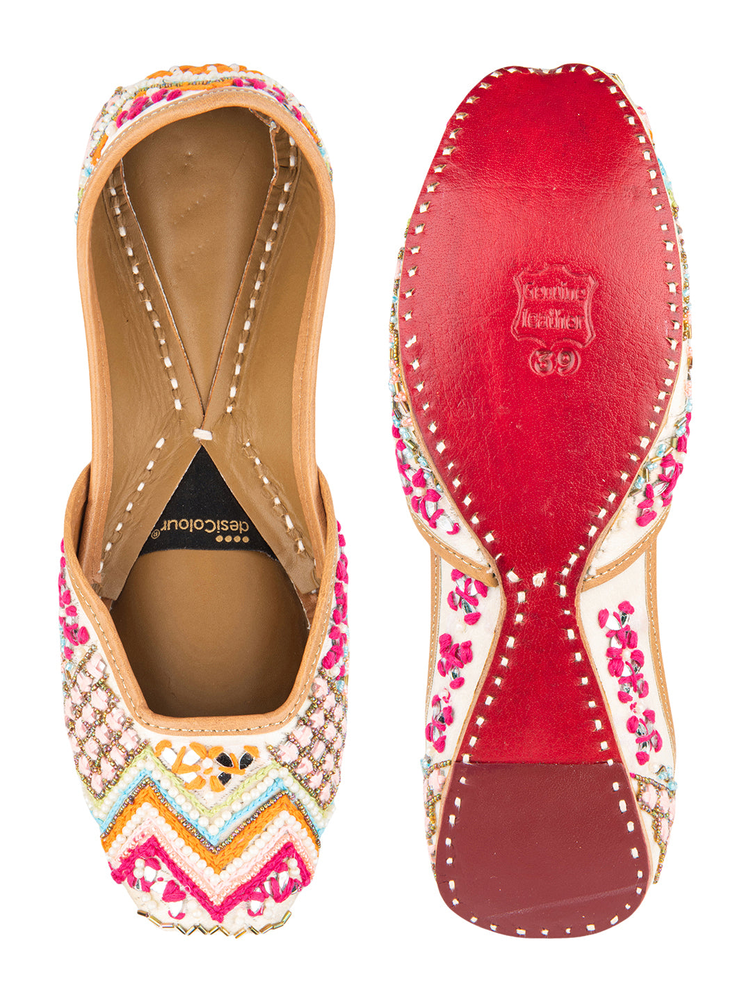 White Multi Pearl work Mojari
