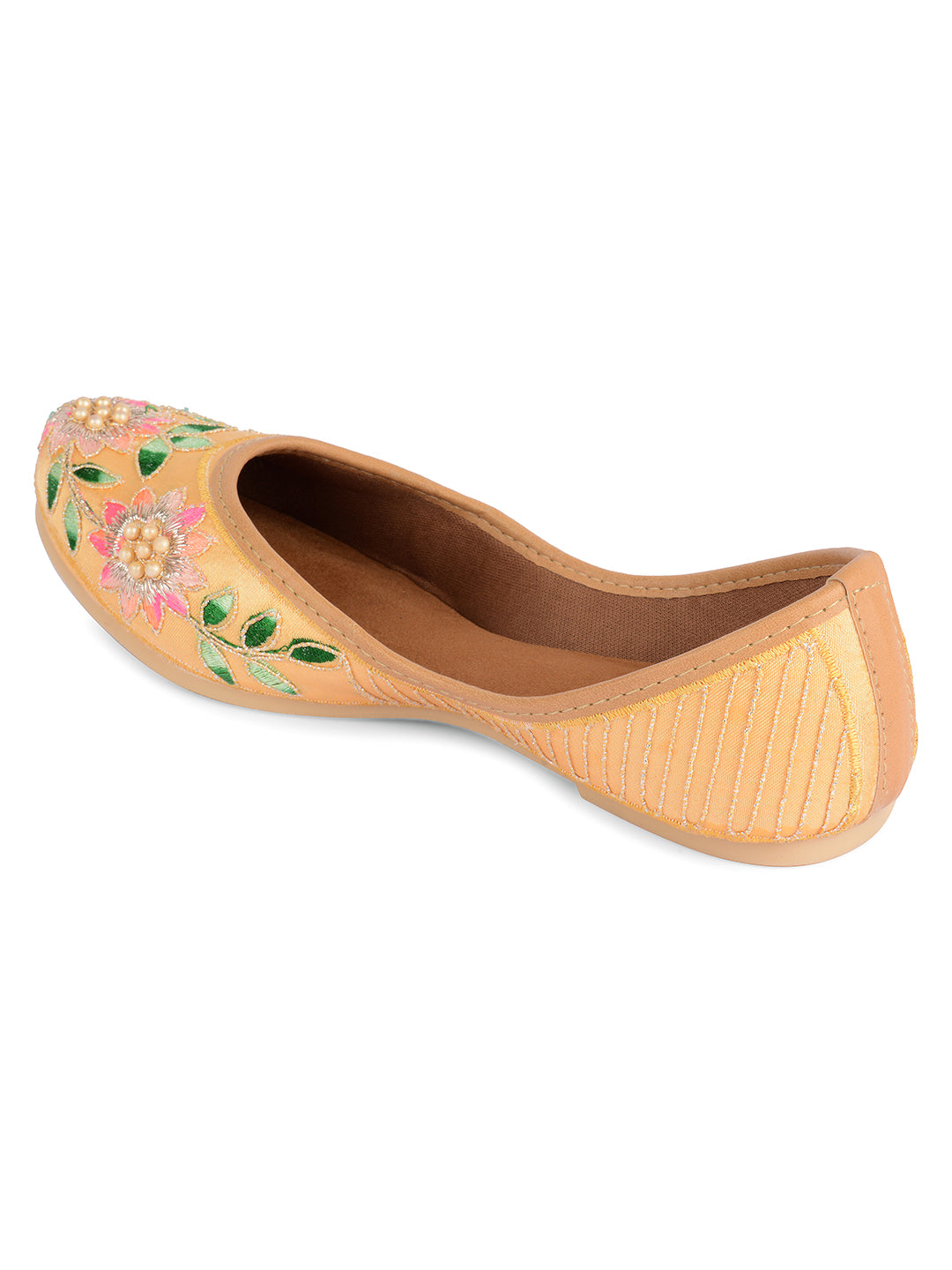 DESI COLOUR Women Beige Embellished Ethnic Comfy Punjabi Jutti